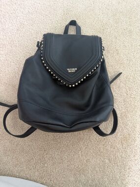 Victoria's Secret Black Studded Flap Backpack